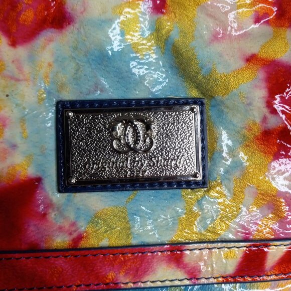 Omar Sharif Tote Bag Tie Dye Large Patent Leather Pockets Dual Handles Colorful - Picture 15 of 15